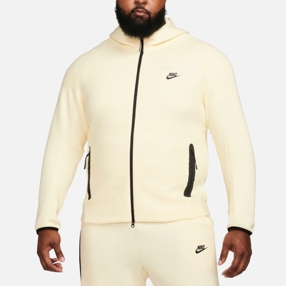 Nike Tech Fleece Cream Black Full Zip Hoodie Jogger Set Men's XL